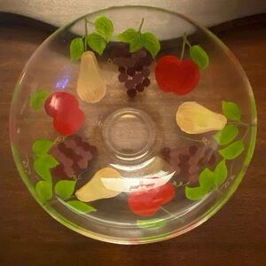 Vintage Libby Fruit Painted Glass Bowl, great condition